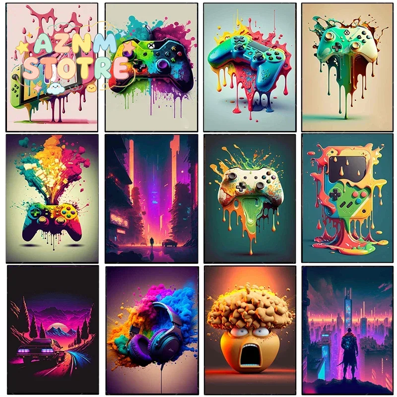 Esports Gaming Room - Vintage Canvas Painting Colorful Punk Neon