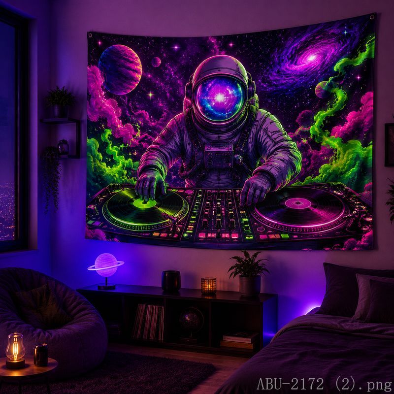 Esports Gaming Room - Space Astronaut Disc Tapestry Psychedelic Galaxy